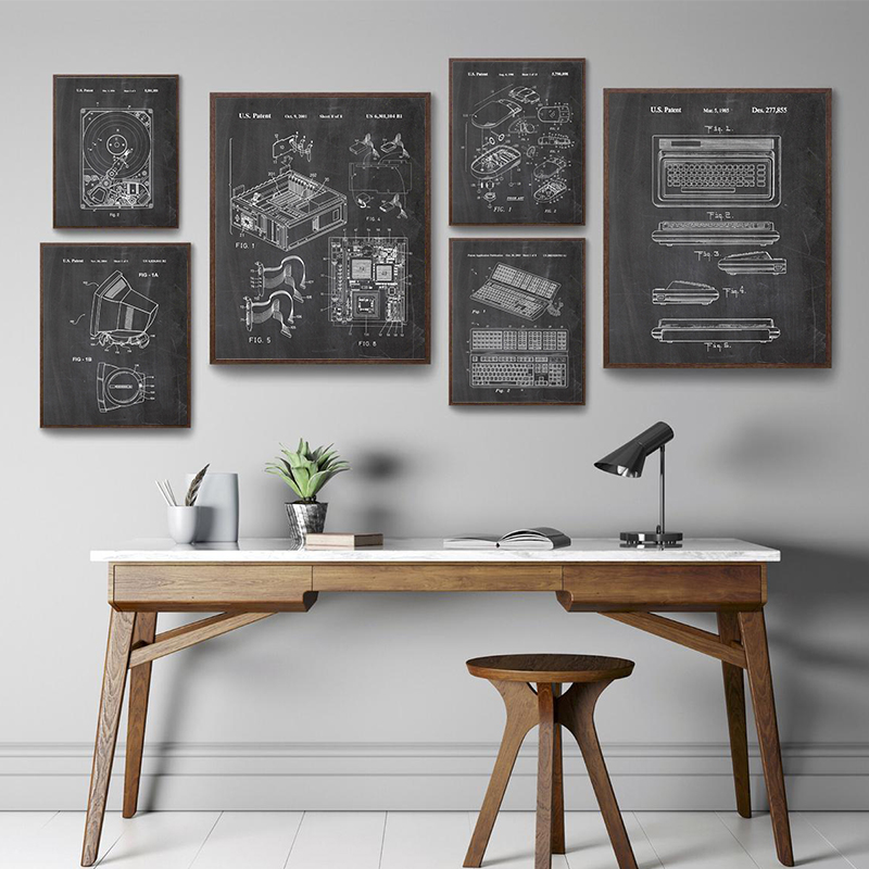 Tech Office Wall Art - Set di 6 Stampe Vintage di